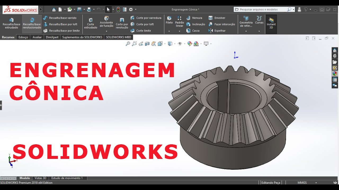 COMO FAZER UMA ENGRENAGEM CÔNICA NO SOLIDWORKS - SIMPLES