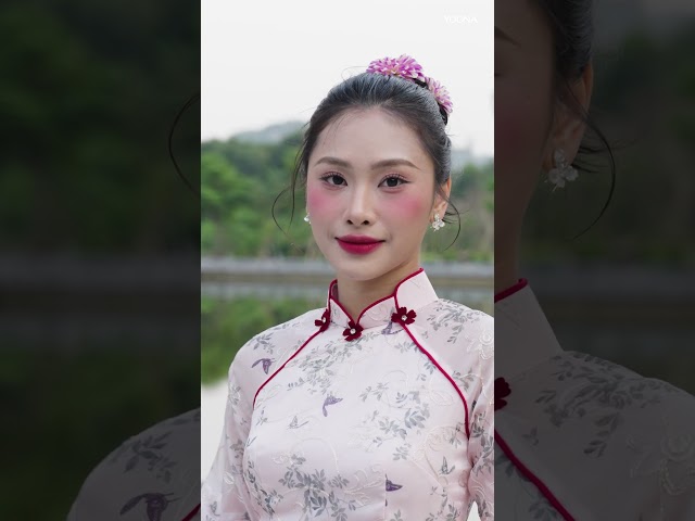 ND26B629 - Sét bộ áo dài tơ ngọc trai thêu hoa 3D