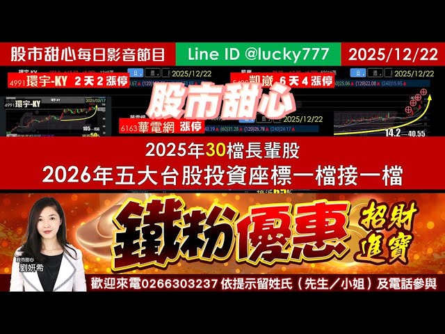 1222【甜心盤後影音】【招財進寶鐵粉專案】2025年30檔長輩股，2026台股五大投資座標長輩股一檔接一檔