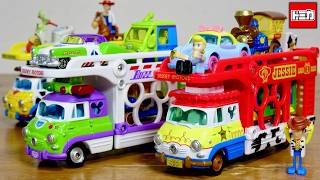 トイストーリー５ ドリームトミカ ディズニーモータース パルズトランポ バズ・ライトイヤー&ジェシー それぞれのキャラデザインになってる可愛いトランスポーターです☆TOY STORY 5 TOMICA