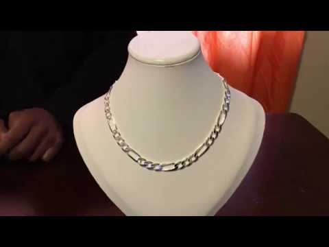 Thick Sterling Silver Figaro Chain 10 mm, 18 inches