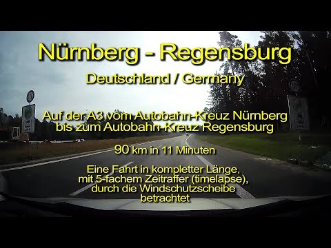 Nürnberg - Regensburg – Autobahn A3 – Deutschland - Komplette Länge – Durch die Windschutzscheibe