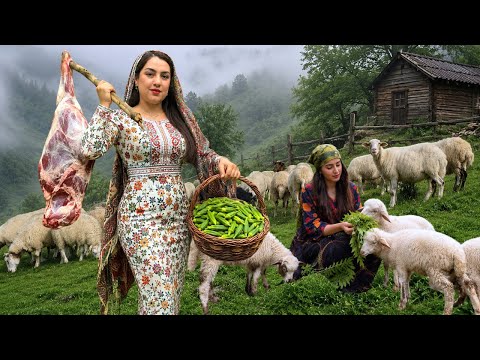 Rainy Village Life in Northern Iran : Lamb Okra Stew, Fresh Tandoor Bread & Homemade Butter🍖🌧️🍞