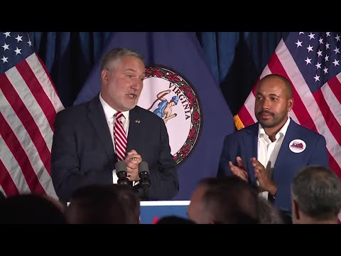 John Reid speaks to supporters after projected Hashmi win for Virginia lt. governor