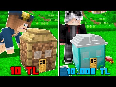 1 TL EN KÜÇÜK EV VS 10.000 TL EN KÜÇÜK EV! 😱 - Minecraft