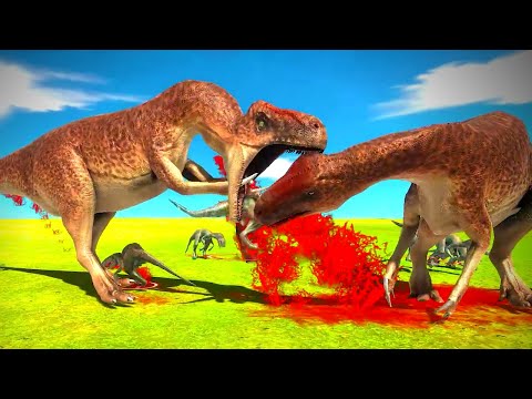 2 Allosaurus Vs 10 Velociraptor Dinosaur Battle - ARB Simulator