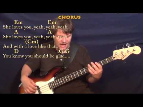 She Loves You (Beatles) Bass Guitar Cover Lesson with Chords/Lyrics
