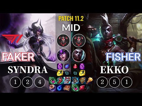 T1 Faker Syndra vs Fisher Ekko Mid - KR Patch 11.2
