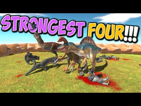 Strongest 4! T-Rex, Spinosaurus, Machimosaurus Rex & Therizinosaurus- Animal Revolt Battle Simulator