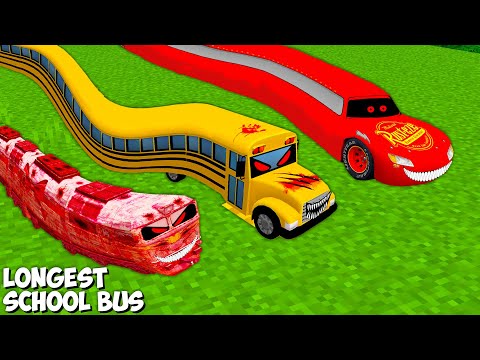 I Found LONGEST SCHOOL BUS and SCARY METRO TRAIN and LONGEST MCQUEEN EXE in Minecraft Gameplay