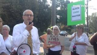 Daily Freeman  M.Editor Tony Adamis addresses protestors over coverage of crash that claimed  lives