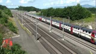 preview picture of video 'Swiss trains on highspeed - Zugverkehr SFS NBS Mattstetten Rothrist'