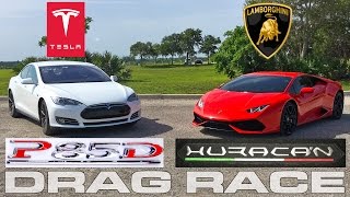 Tesla Model S P85D Ludicrous vs Lamborghini Huracan LP610-4 Drag Race by DragTimes
