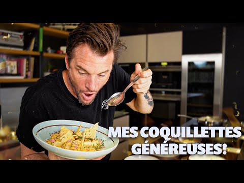 Generous coquillettes with béchamel, Mornay sauce and cheese tiles