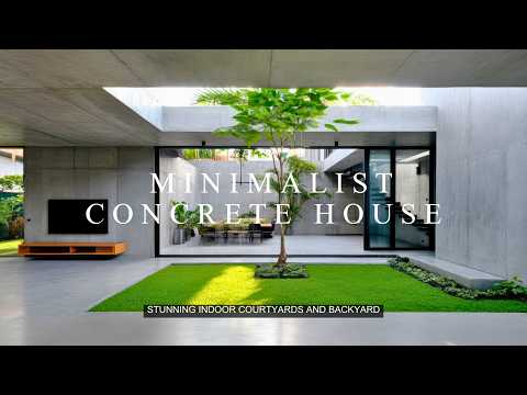 Beautiful Minimalist Concrete House Designs with Stunning Indoor Courtyards and Backyard