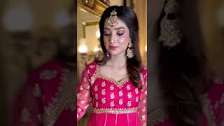 Shocking Pink Embellished Chiffon Pishwas - Video 1