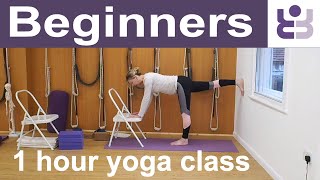 Iyengar Yoga for Beginners. 50 minute class for hips, legs and shoulders