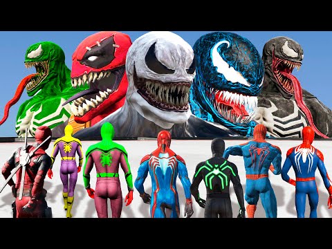 Team Spider-man & Deadpool vs Venom Army | Into Spider Verse | Green Venom, Yellow Venom, Venom Army