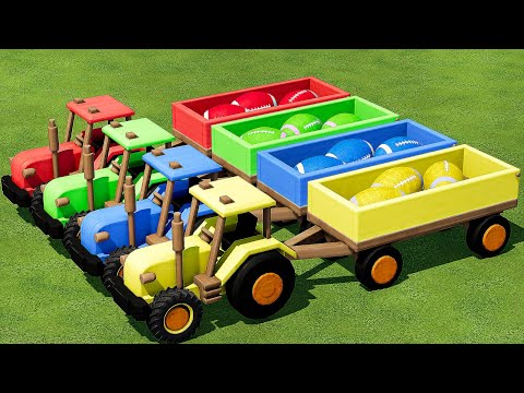 LOAD & TRANSPORT AMERICAN FOOTBALL WITH JOHN DEERE TOY TRACTORS - Farming Simulator 22