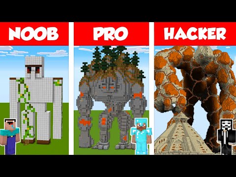 WiederDude - Minecraft NOOB vs PRO vs HACKER: GOLEM STATUE HOUSE BUILD CHALLENGE in Minecraft / Animation