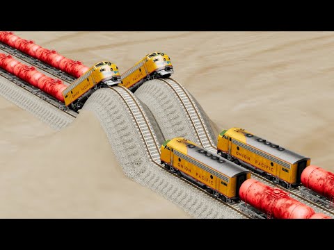 Impossible Double Speed Bump Crossover Wave Rail Tracks Vs Trains Crossing - BeamNG.Drive
