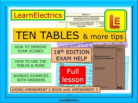 18th EDITION EXAM – TEN TABLES FROM BS7671 – ESSENTIAL LEARNING – AMD2 & 3 - IMPROVE YOUR EXAM SCORE