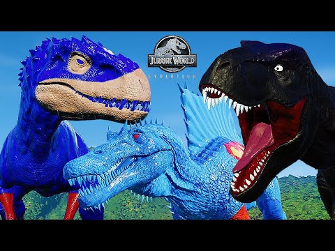 (JURASSIC WORLD EVOLUTION) BATMAN T-REX VS CAPTAIN AMERICA INDOMINUS REX VS HULK | DINOSAURS FIGHT