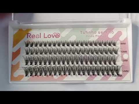 CARTELA DE CÍLIOS TUFINHOS SEM NÓ 20P MIX 8  AO 14 0.10D REAL LOVE BOX COM 10 UN