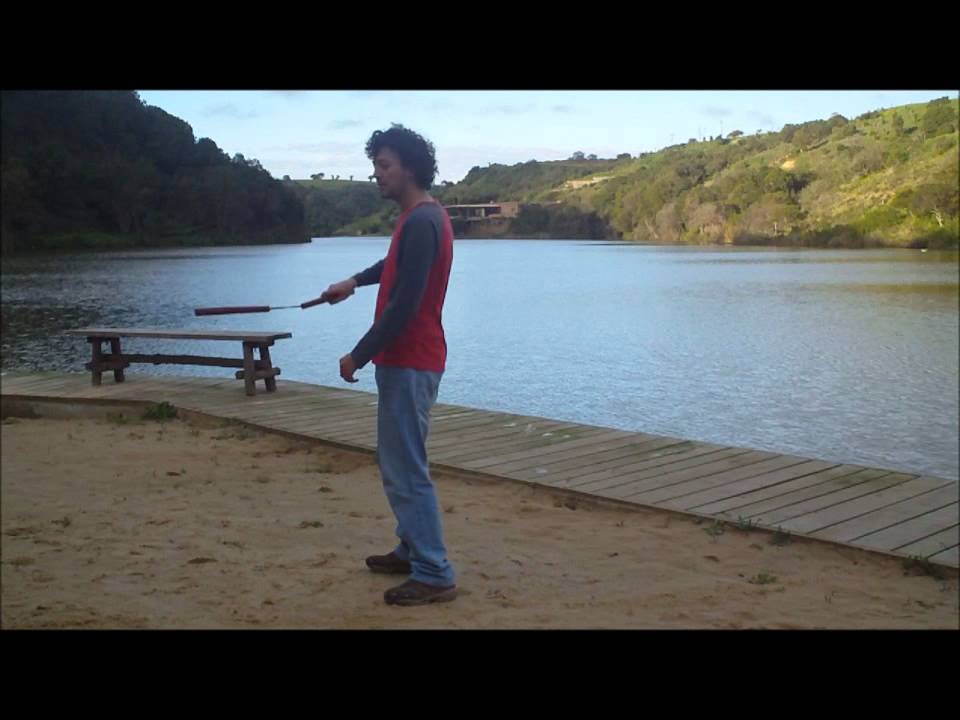 Behind the back horizontal nunchaku aerial