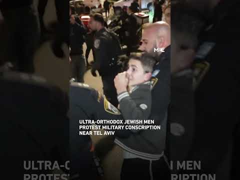 Ultra-Orthodox Jewish men protest military conscription near Tel Aviv