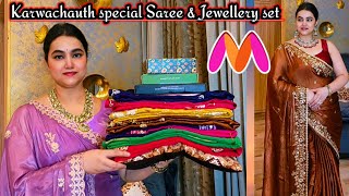 Myntra karwachauth wear  beautiful Saree & jewellery set haul @PoojaRikichoyal 