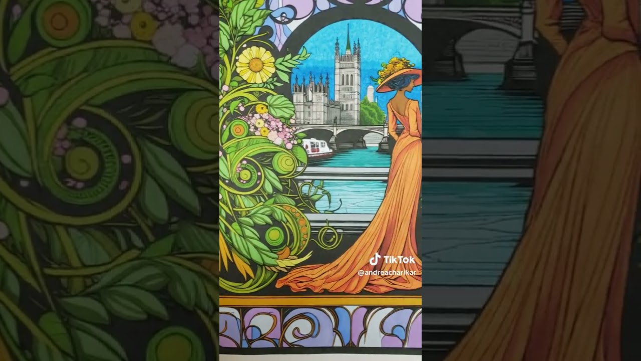 Timelapse 2. 4/4 Short by @FluffyNabs: The Art Nouveau Coloring Book: Hats, Cats, & Vintage Romance.