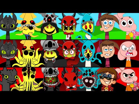 Incredibox Sprunki OC Phase 1 to Phase 3 DINO KID, KRAKEN KID, KOALA KID, SQUID KID 99 Nights Forest