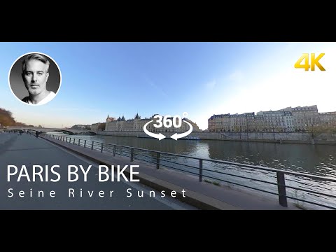 🇫🇷 Paris by bike, 4K, 360°, Seine River Sunset, Come ride with me...