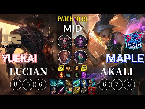 RNG yuekai Lucian vs LNG Maple Akali Mid - KR Patch 10.19