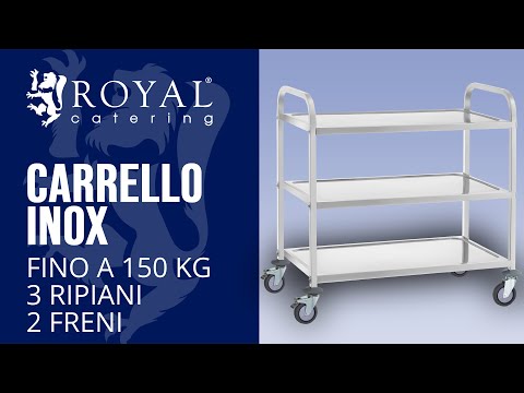 Carrello portavivande in acciaio inox 3 ripiani freni max 150kg