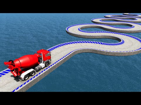 Impossible Snake Shape Bridge Crossing Cars Vs Deep Water & Stairs Color - BeamNG.Drive