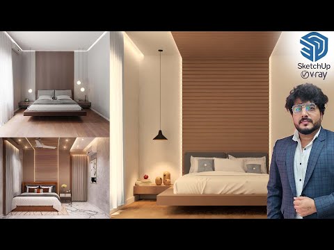 SketchUp Turtorial || Bedroom interior with V ray