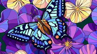 Colorful Butterfly at Night 🦋 Resting on Flowers | Relaxing Digital Coloring & Art Therapy
