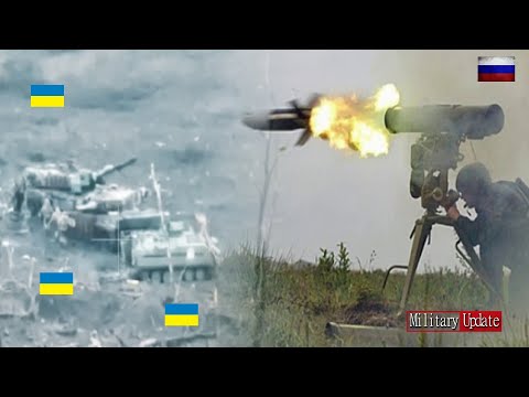 Crazy Action! Russian ATGMs and Artillery in Action! Dozens of Tanks Destroyed