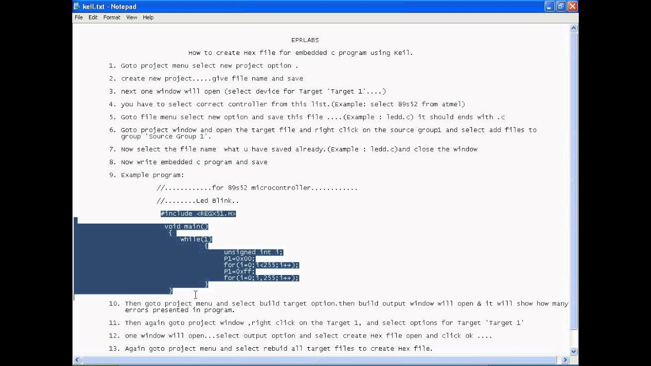 Creating Hex File in Embedded C Using Keil