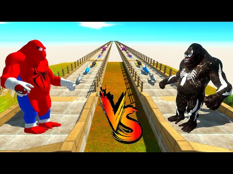 SPIDER-MAN GORO vs VENOM GORO RACE BATTLE COMPETITION - Animal Revolt Battle Simulator