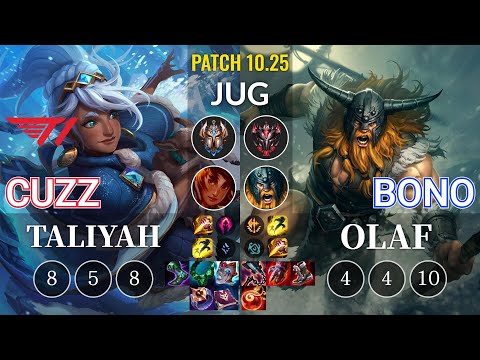 T1 Cuzz Taliyah vs Bono Olaf Jungle - KR Patch 10.25