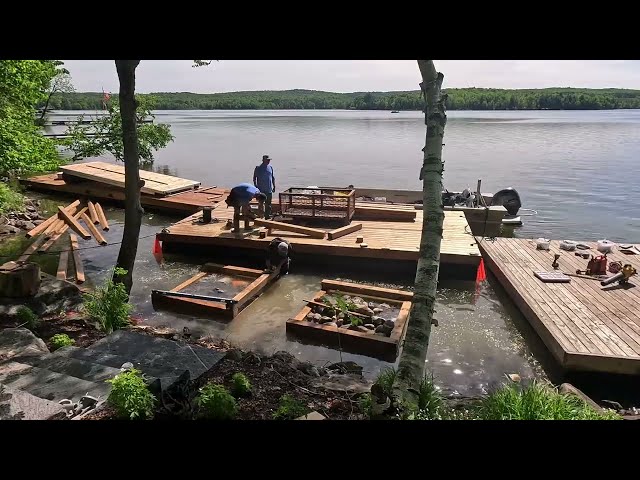 Installation of a shoreline platform and boat slip time lapse