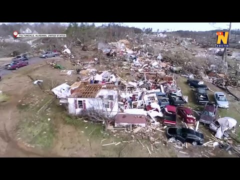 Drone video captures trail of destruction left by Alabama tornado