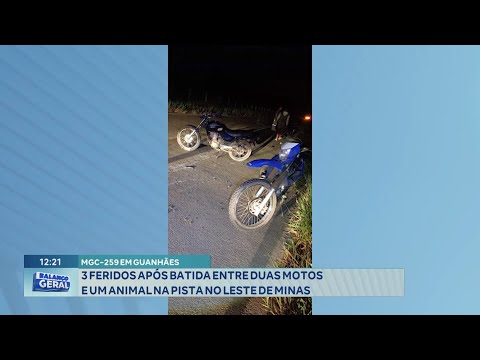 MGC-259 em Guanhães: 3 Feridos após Batida entre duas Motos e um Animal na Pista no Leste de Minas.