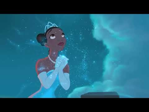 Tiana and Naveen under the Evening Star as Ray’s trumpet line floats