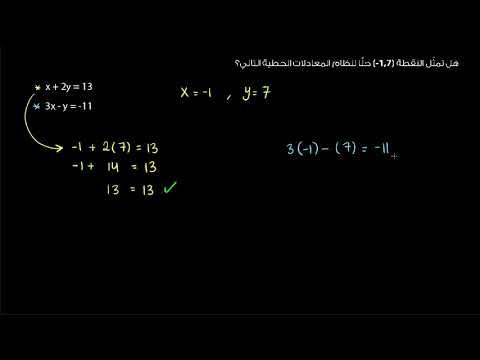 الصف الثامن الرياضيات نظام المعادلات التحقّق من حل نظام معادلات"},"url":"
