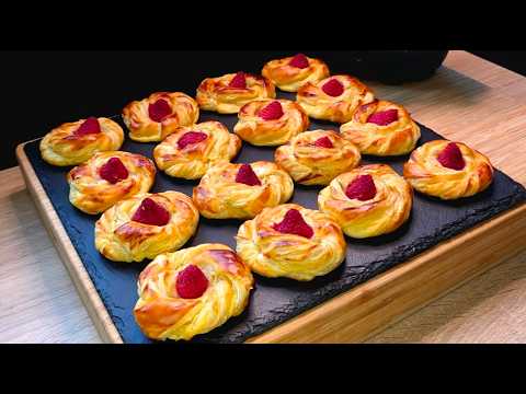 Heb je bladerdeeg? Niemand gelooft hoe eenvoudig deze truc is! (Kwark-framboos keuken 🍰)