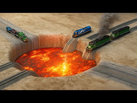 Trains vs Cars vs Giant Crater| BeamNG Drive